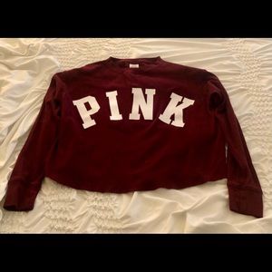 PINK VS maroon cropped long sleeve tee. Size small